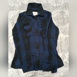 Thread & Supply Navy and Black Plaid Shirt